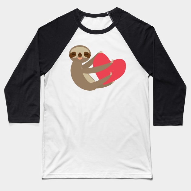 Cute sloth with red heart Baseball T-Shirt by EkaterinaP